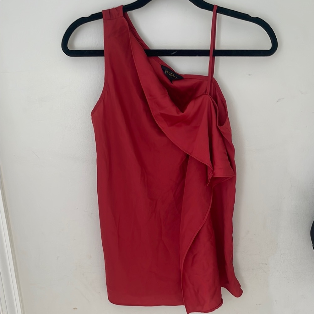 Red Asymmetrical Draped One Shoulder Cocktail Dress